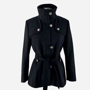 Saint James Black 100% Wool Full Zip Belted Trench Peacoat France Women's US 10
